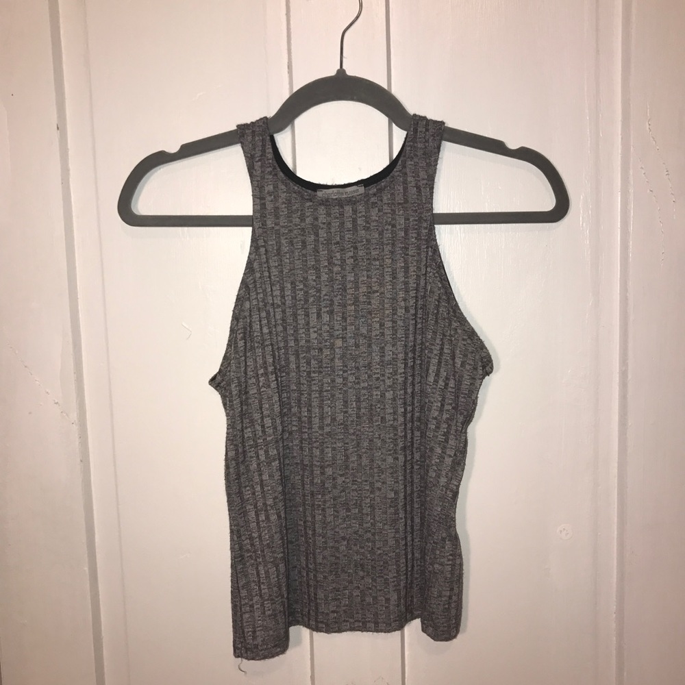 GREY RIBBED CROP TOP